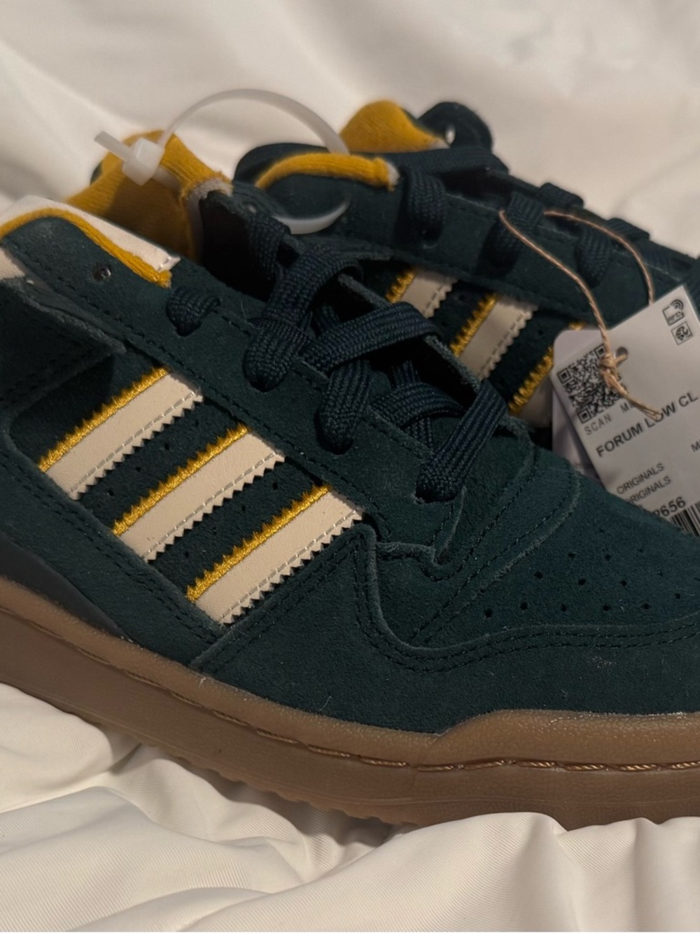 adidas Forum Low CL Suede Sneakers - Forest Green & Yellow Accent